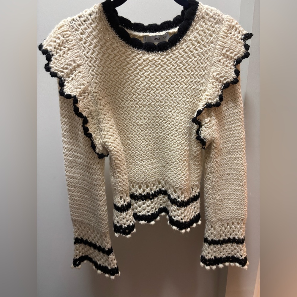 Mango Cream and Black Ruffle Sweater